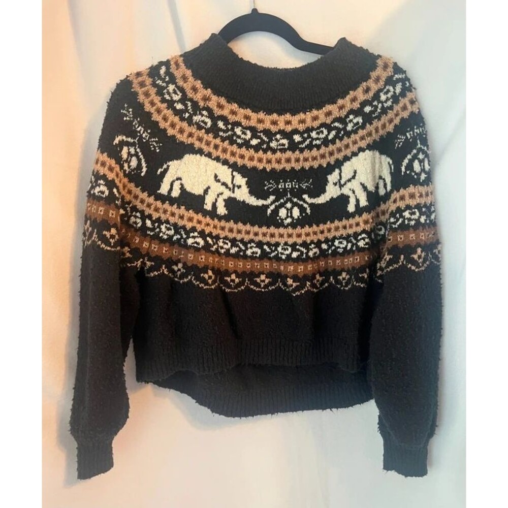 Free People Elephant Fair Isle Sweater – Boho Cropped Knit